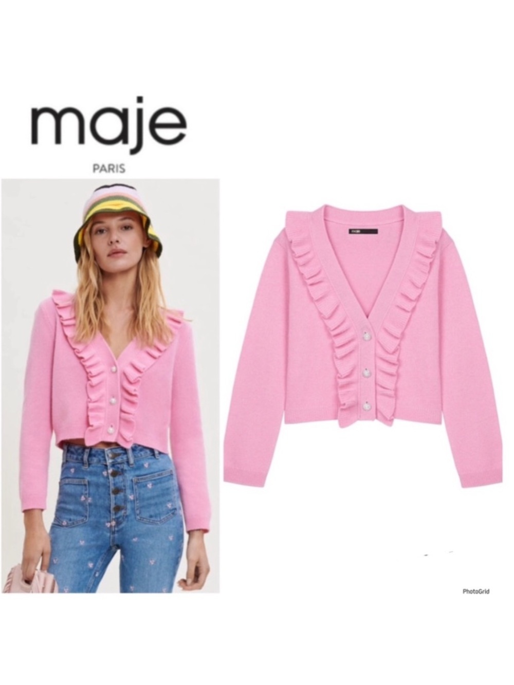 Maje Molantti Ruffled Cropped Cardigan 1 Small
